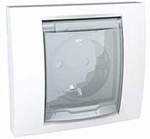 Розетка с заземлением с рамкой Schneider Electric Unica 1-м. крышка шторки IP44 белый картинка